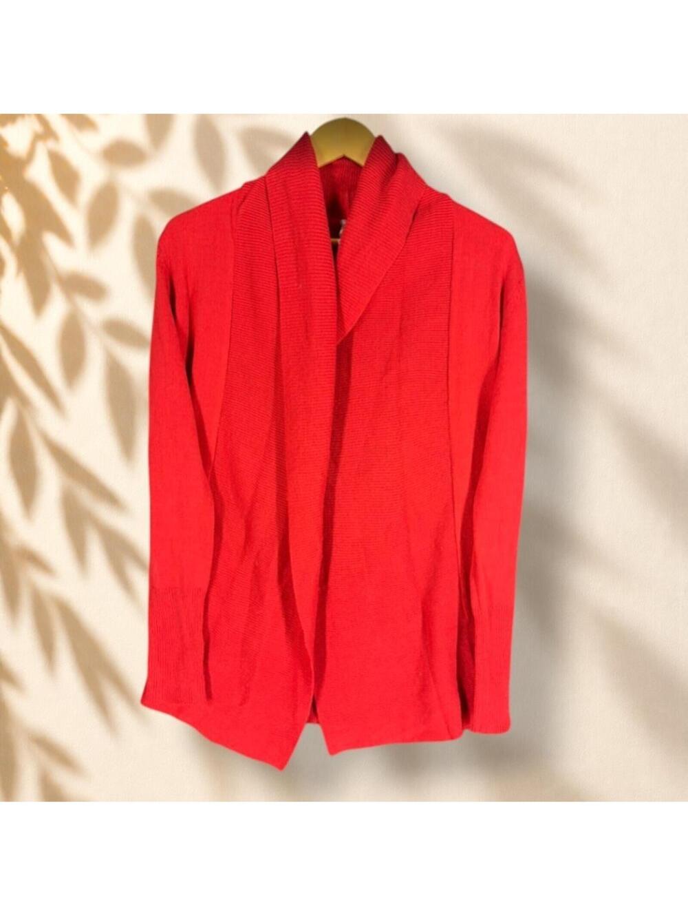 George & Martha Cardigan Women S Small Red Open Front Collared Knit Long Sleeve